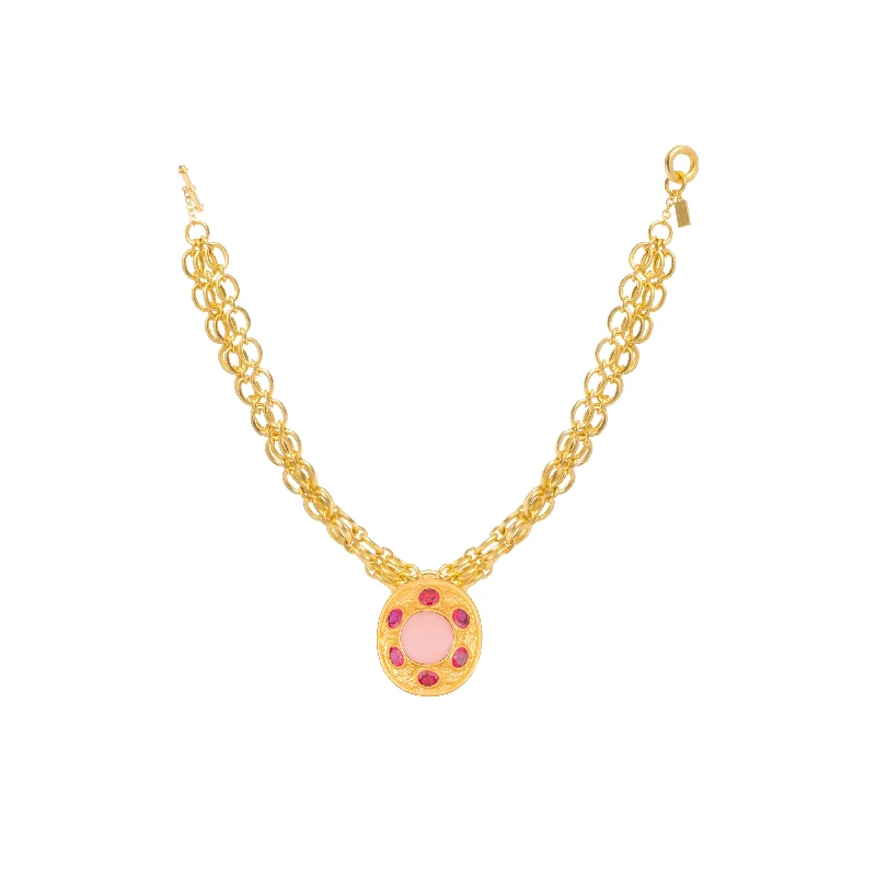 women’s geometric pendant necklaces-Vivienne Necklace Pink Coral & Pink Crystal