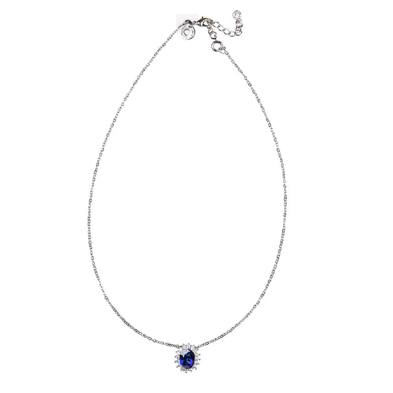 women’s layering necklaces-Oval Sapphire Pendant Necklace