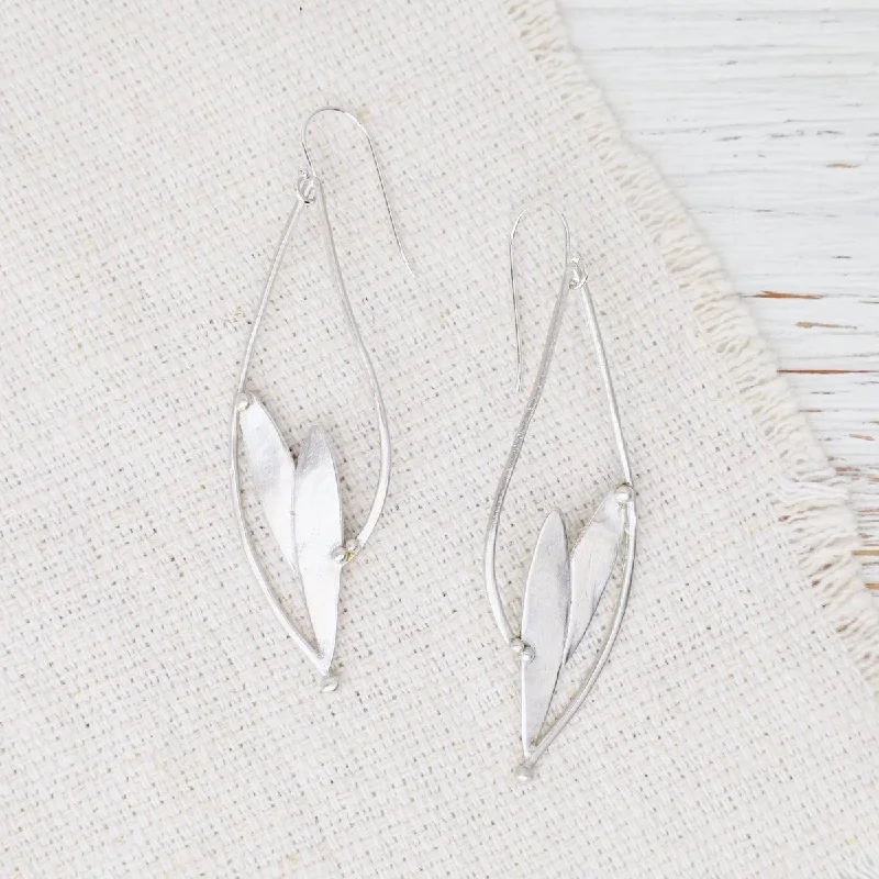 women’s minimal drop earrings-Framed Double Leaf Earrings