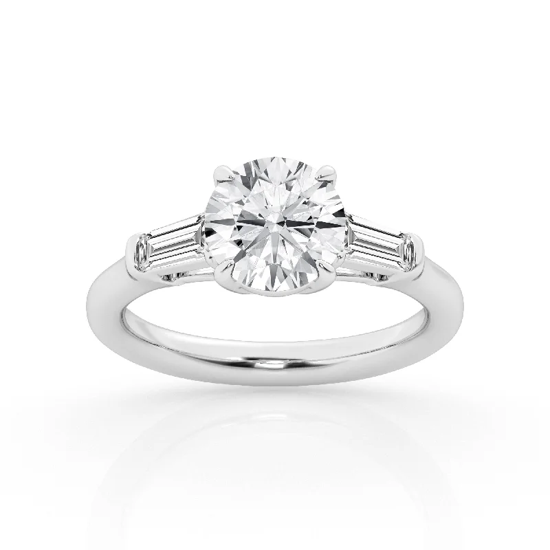 trendy engagement rings with diamonds-3 Stone Ring with Center Round Lab Diamond with Tapper by Mercury Rings