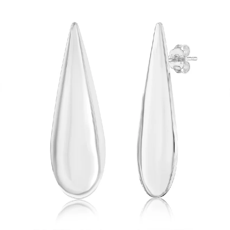 women’s clip-on earrings-Sterling Silver Polished Large Tear Drop Stud Earrings