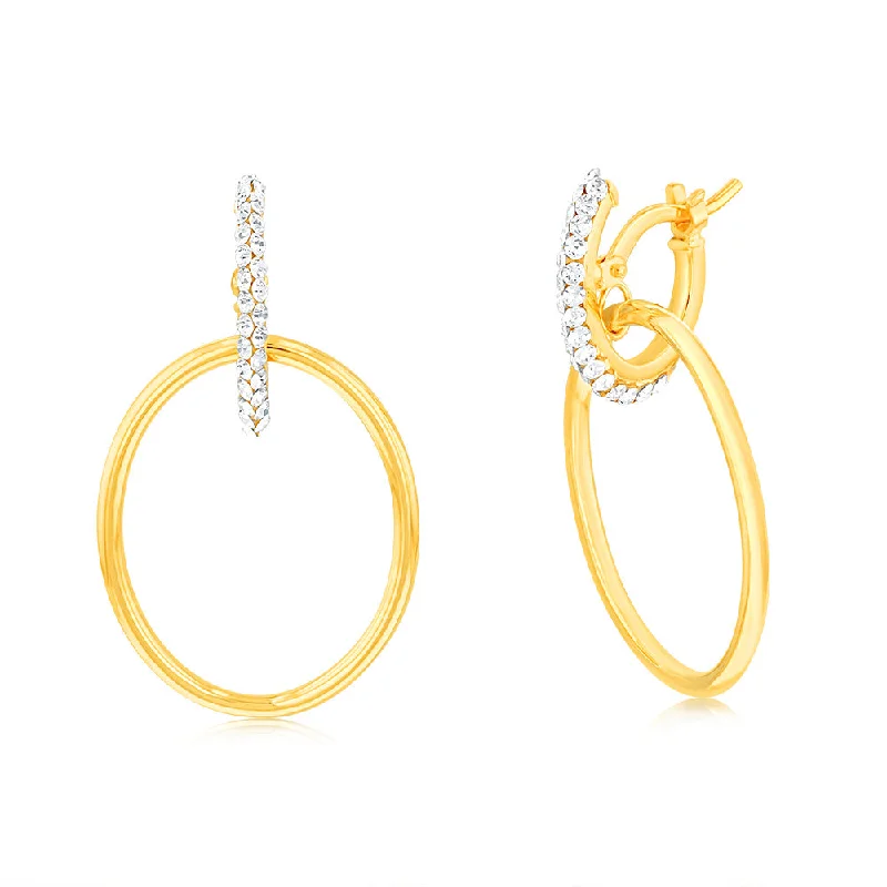 women’s fashion hoop earrings-9ct Yellow Gold Silverfilled Crystal Circle Drop Earrings