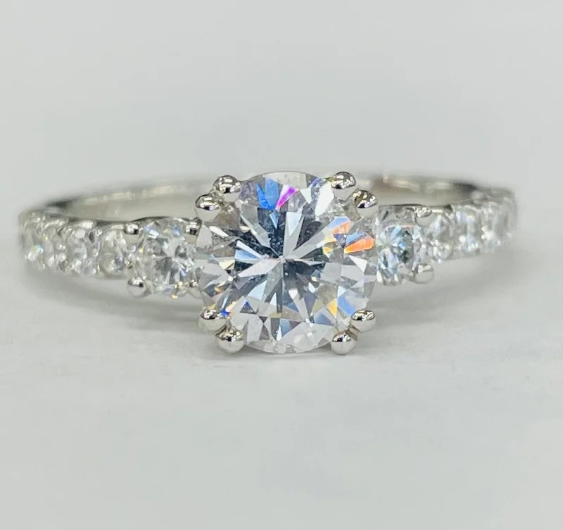 stackable engagement rings-Romance - Three Stone Accented Diamond Setting