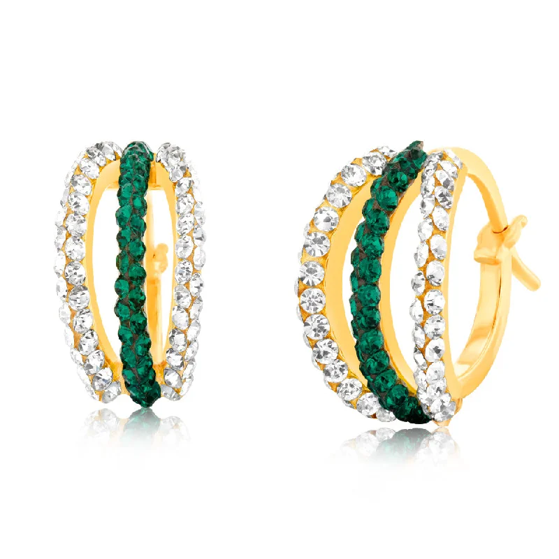 women’s double-layer earrings-9ct Yellow Gold Silver filled Triple Row Yellow And White Crystal Hoop Earrings