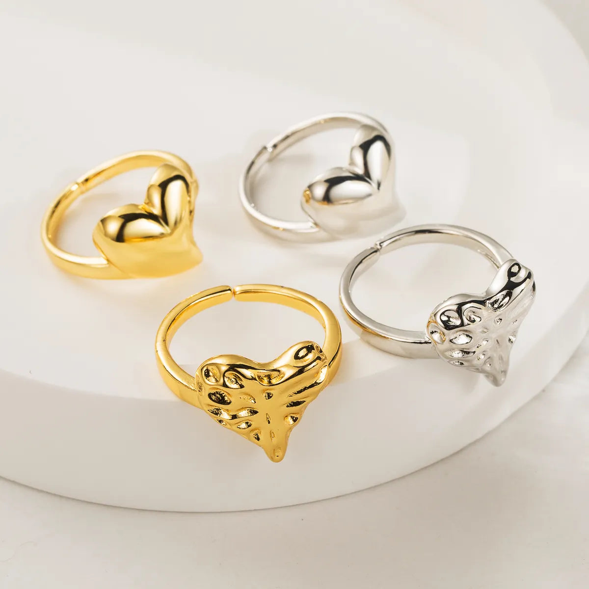 women’s birthstone rings-Wholesale Casual Cute Heart Shape Copper Polishing 18K Gold Plated Open Rings