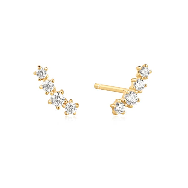 women’s sparkling hoop drop earrings-Gold Sparkle Climber Stud Earrings