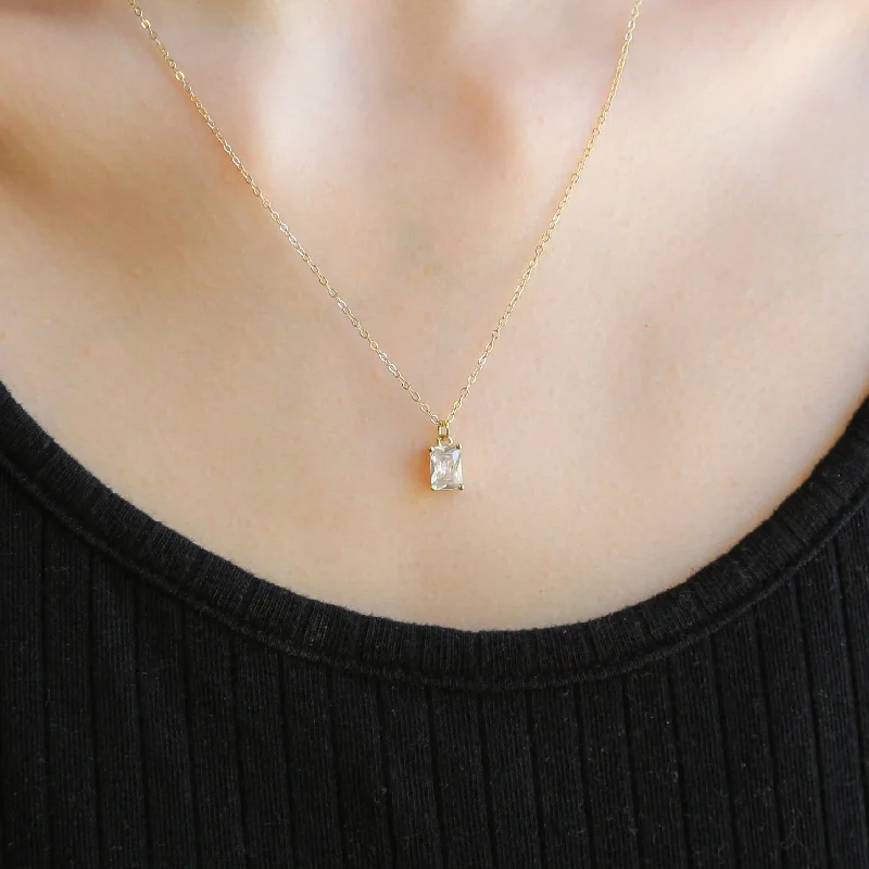 women’s luxury pearl pendant necklaces-ENVY | Clear 18K Gold Plated Sterling Silver Necklace With French Small Square Diamond Pendant