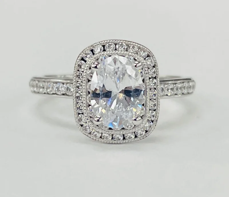 sleek engagement rings for women-Romance - Channel Set Halo Diamond Setting