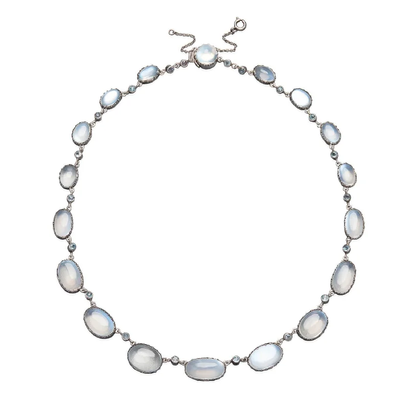 women’s trendy layered necklaces-Arts & Crafts Sterling Moonstone Zircon Festoon Necklace