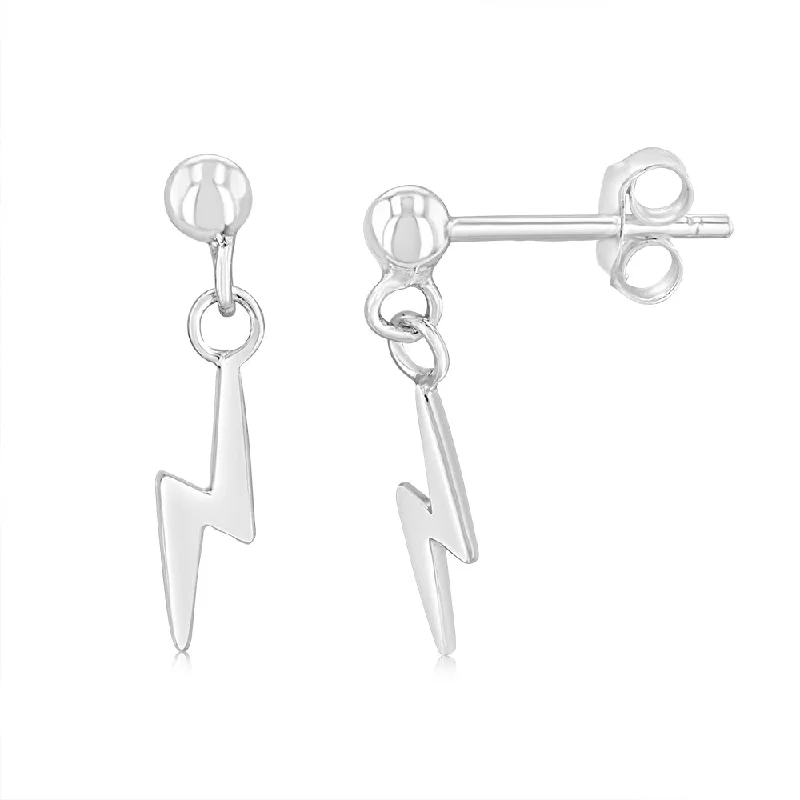 women’s modern crystal drop earrings-Sterling Silver Lightning Bolt Drop Earrings