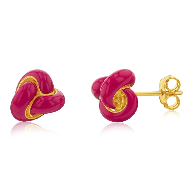 women’s pearl and diamond earrings-Sterling Silver Gold Plated Fuchsia Enamel Knot Stud Earrings