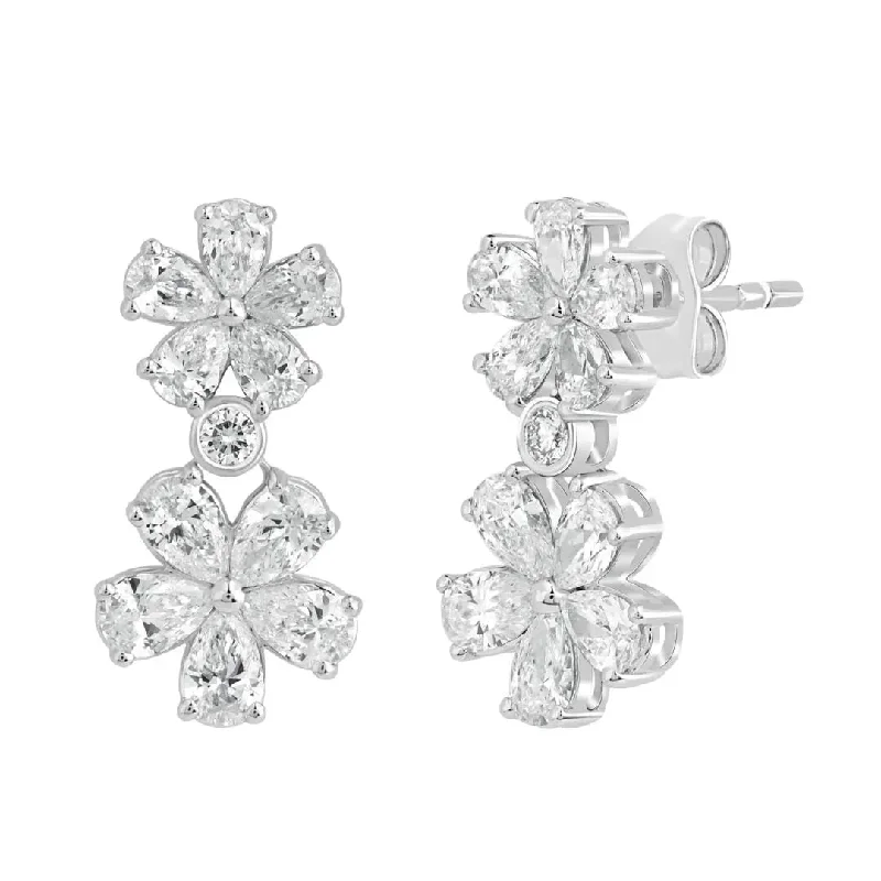 women’s radiant drop earrings-White Gold Diamond Flower Drop Earrings