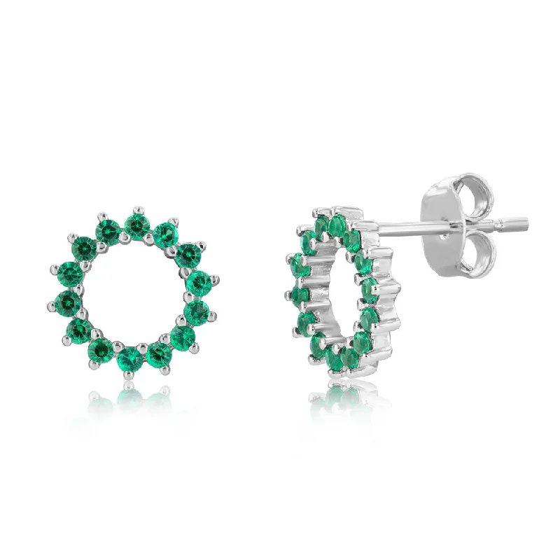 women’s elegant gemstone drop earrings-Sterling Silver Green Cubic Zirconia Circle Of Life Stud Earrings