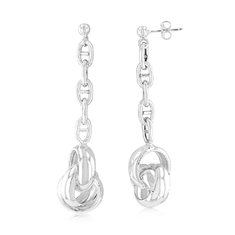 women’s intricate design earrings-Sterling Silver Multiple Circles On Anchor Chain Drop Earrings