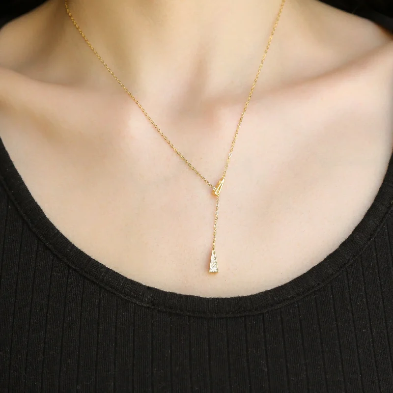 women’s luxury crystal necklaces-Holbrook GOLD Necklace 14K Gold Triangle Pendant Clavicle Chain Necklace