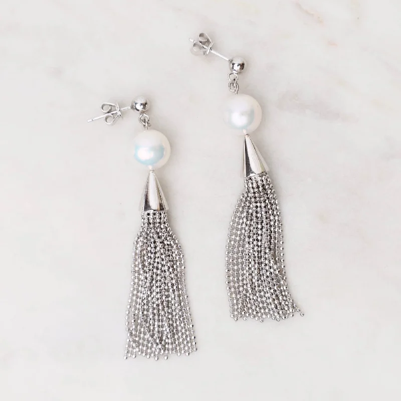 women’s glittering earrings-Sterling Pearl with Tassle Earrings