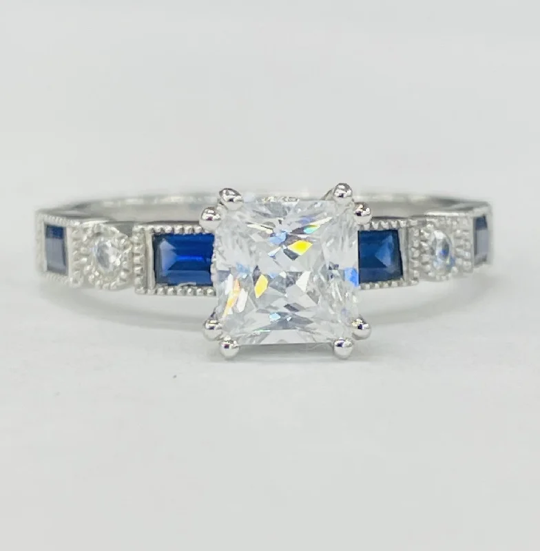 platinum engagement rings with sapphires-Romance - Vintage Inspired Diamond And Sapphire Setting