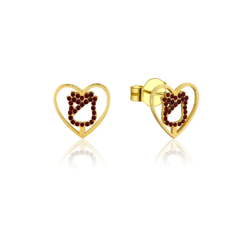 women’s silver hoop earrings-Disney Princess Gold Plated Beauty & Beast Enchanted Rose Stud Earrings