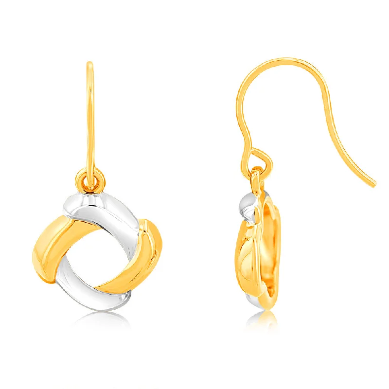 women’s small hoop earrings-9ct Yellow And White Gold Abstract Circle Drop Earrings