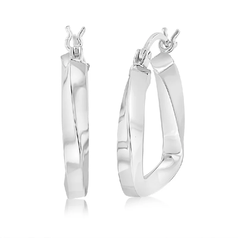 women’s custom drop earrings-Sterling Silver Twisted Polished Triangle Hoop Earrings