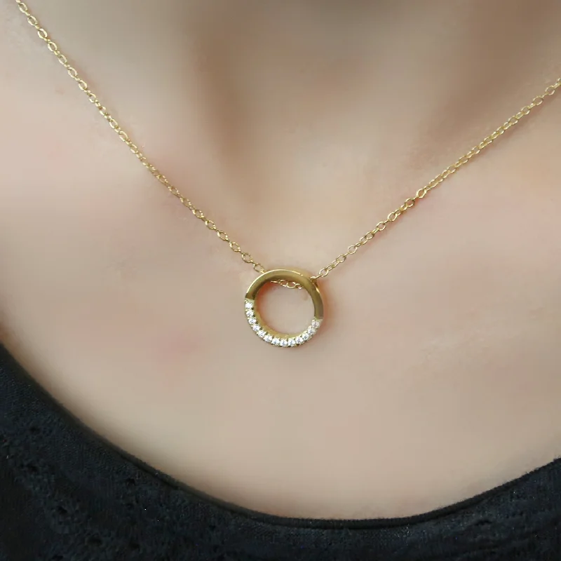 women’s elegant silver necklaces-HALO - 18k Gold Zircon Necklace