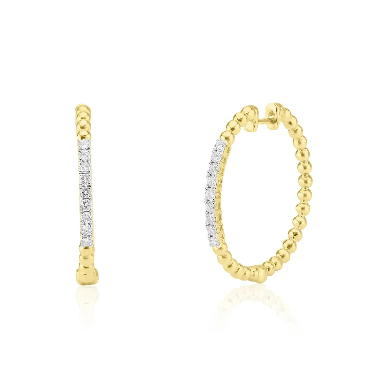 women’s polished gemstone earrings-Beaded Diamond Hoop Earrings