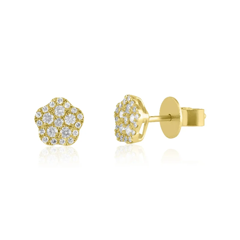 women’s clear diamond earrings-Floral Diamond Cluster Stud Earrings