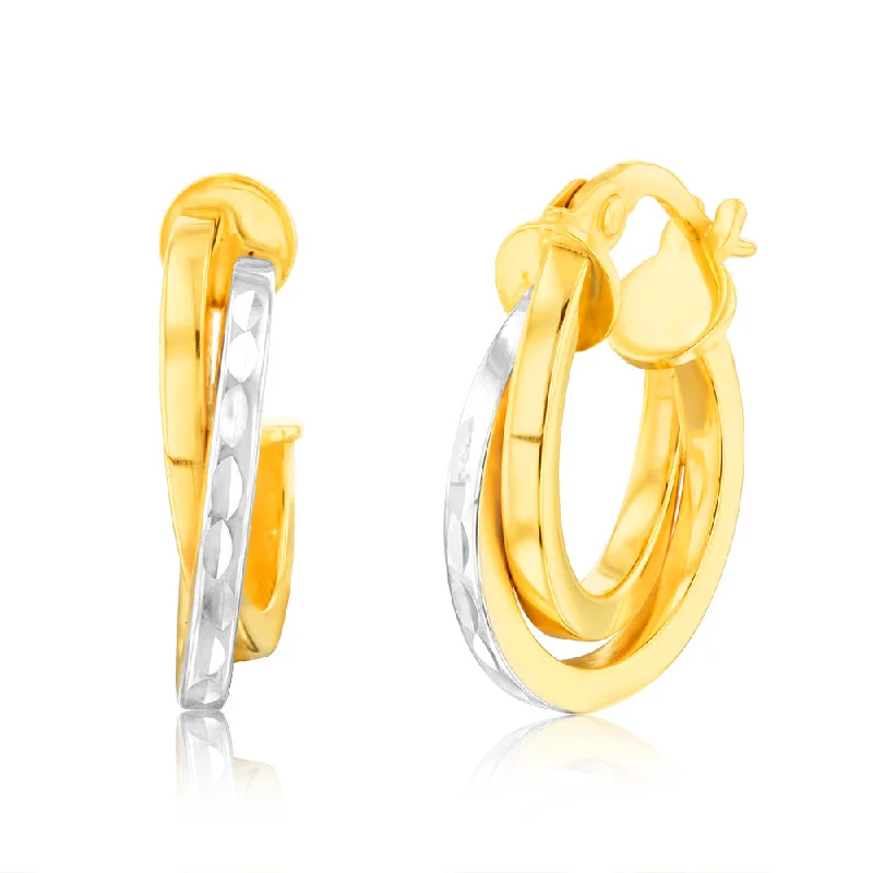 women’s refined silver earrings-9ct Yellow and White Two-Tone Gold Elongated Hoop Earrings