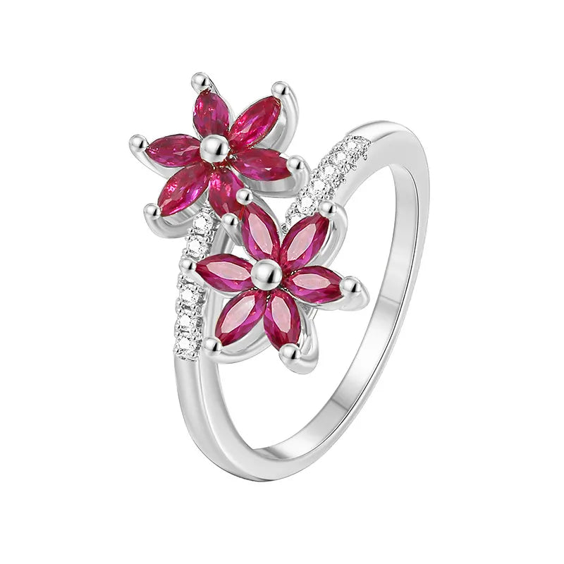 Silver Flower Zircon Ring