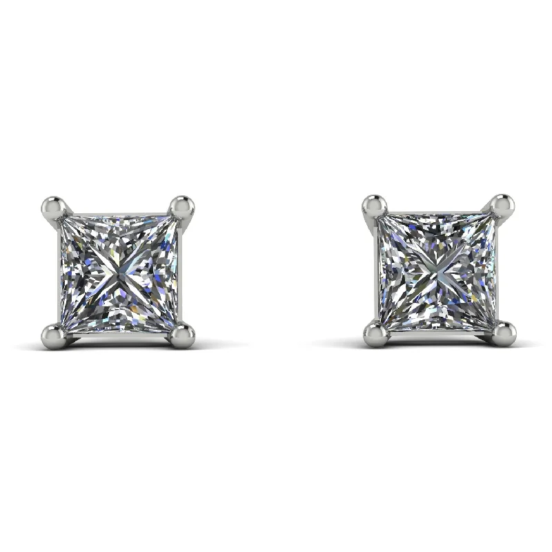 women’s glittering silver earrings-Princess Cut Stud Earrings - Kenia No. 3