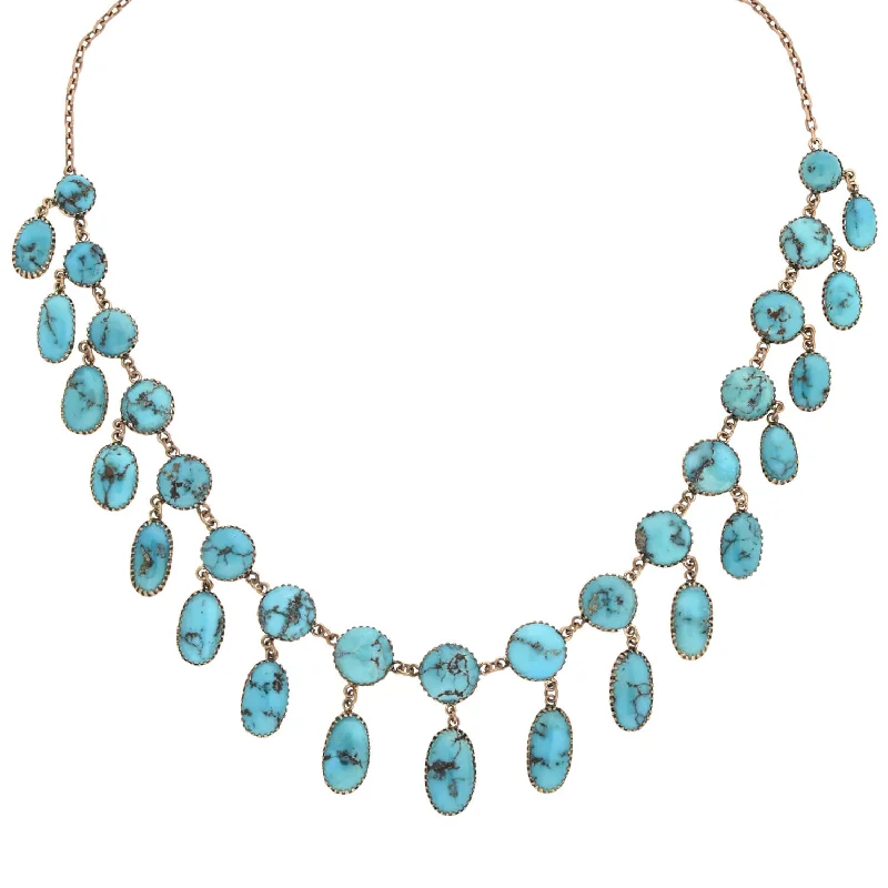 women’s pendant necklaces-Victorian 14kt Persian Turquoise Festoon Link Necklace