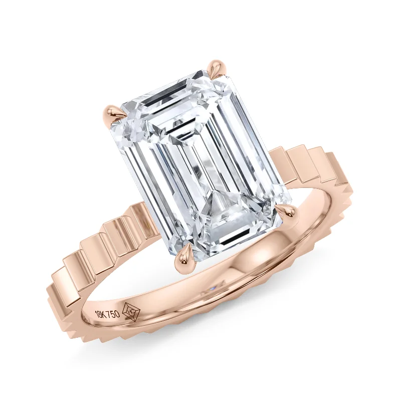 custom made diamond engagement rings-Emerald Cut Diamond Fluted Ring