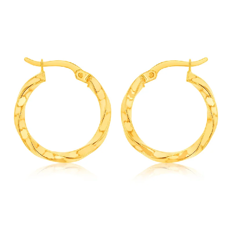 women’s glittering earrings-9ct Yellow Gold Silverfilled Double Side Diamond Cut Hoop Earrings