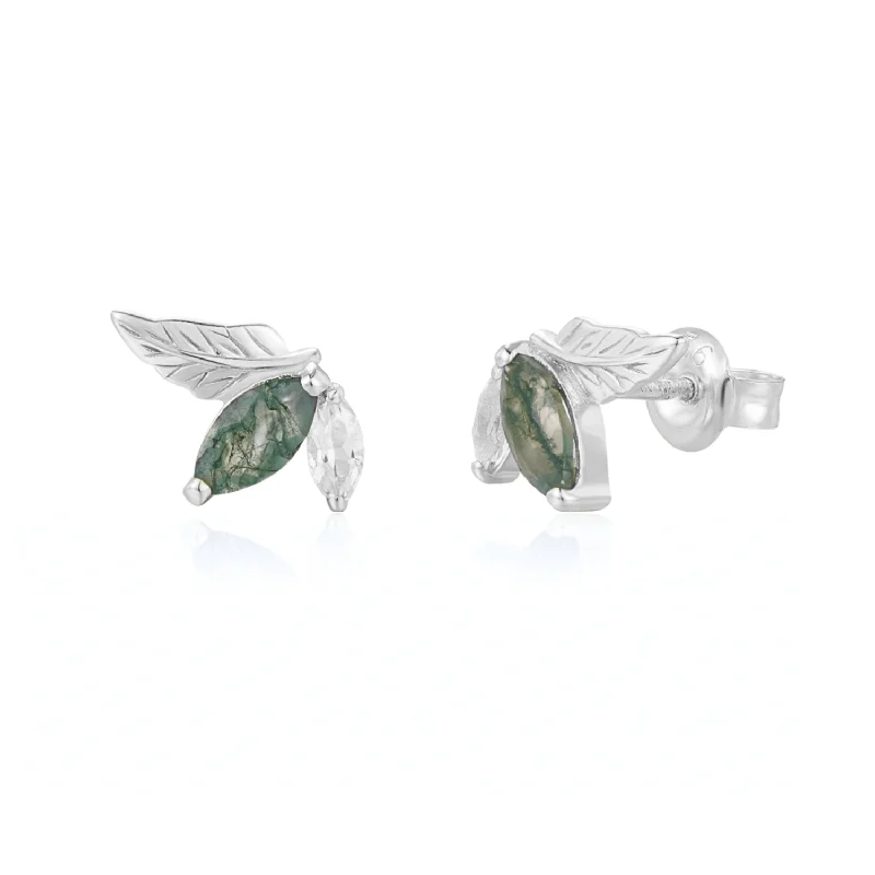 women’s timeless gemstone earrings-Verdant Moss Agate Studs