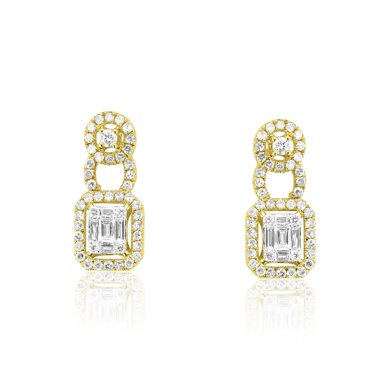 women’s geometric gold earrings-Illusion Set Diamond Hanging Earrings