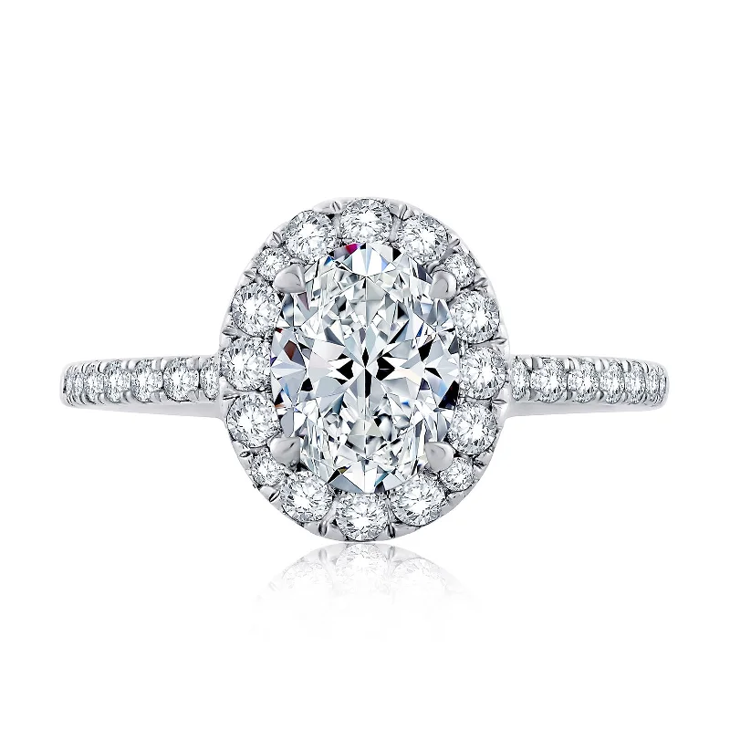 romantic three-stone diamond engagement rings-Diamond Halo Semi Mount Ring | 14k White (1.50ct Head)