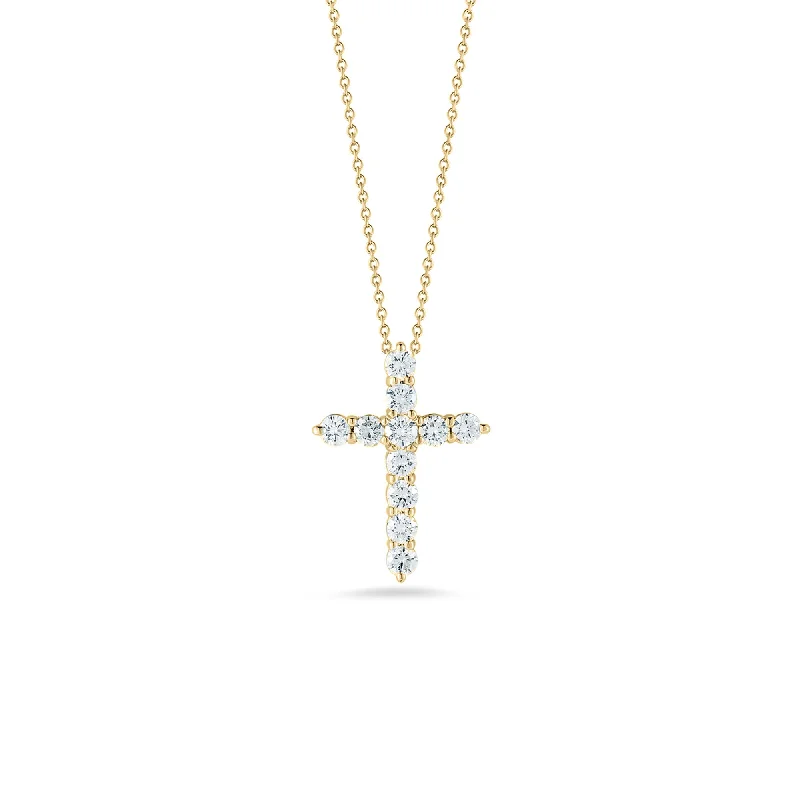 women’s minimalist necklaces-18K YELLOW GOLD TINY TREASURE DIAMOND CROSS NECKLACE