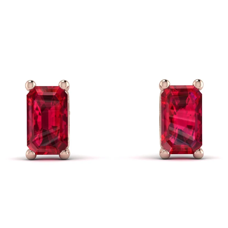 women’s fancy gemstone earrings-Hidden Diamonds Emerald Cut Ruby Earrings - Angel No. 26