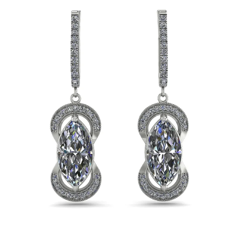 women’s butterfly-shaped earrings-Marquise Vintage Diamond Earrings - Marley No. 3