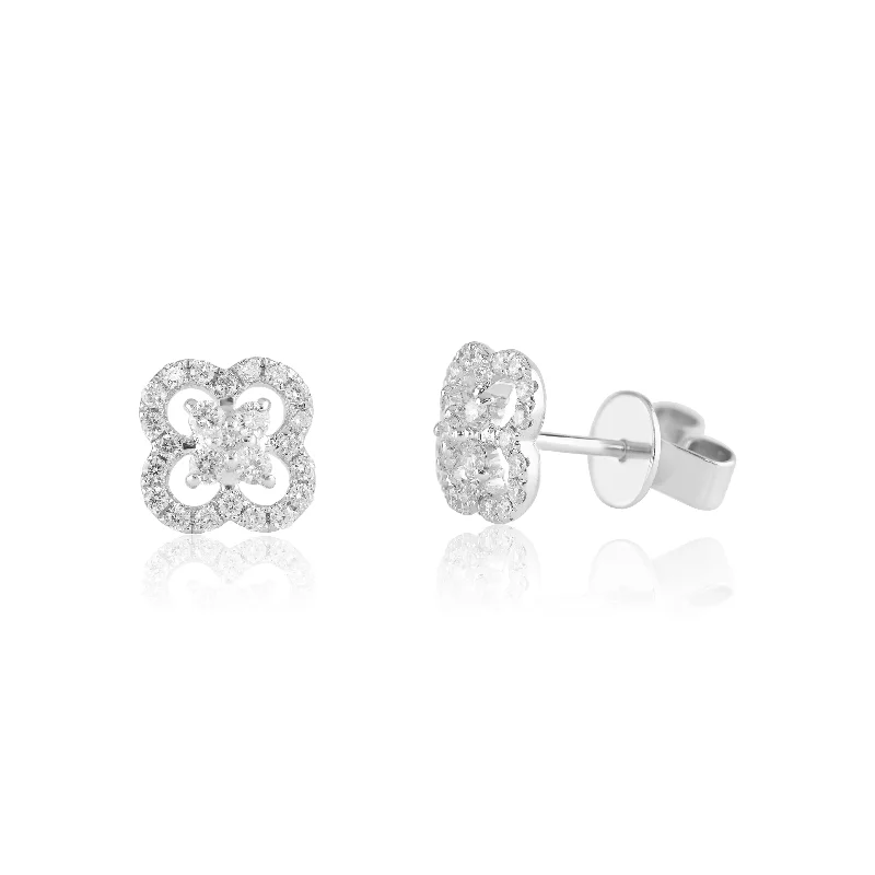 women’s designer drop earrings-Halo Clover Diamond Stud Earrings