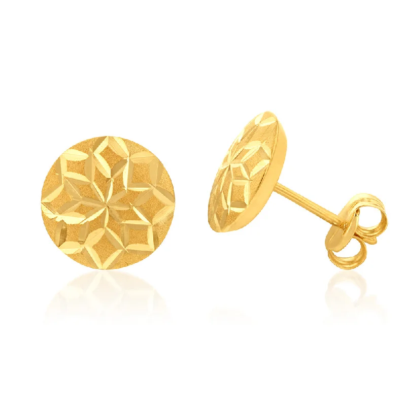 women’s diamond stud earrings-9ct Yellow Gold Round 8mm Diamond Cut Stud Earrings