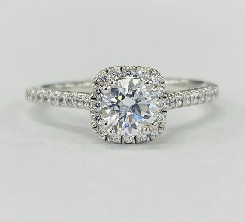 small band engagement rings-Romance - Simple Halo Diamond Setting