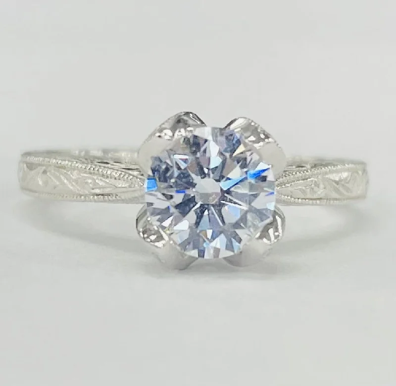 engagement rings with a hidden halo-Noam Carver - Vintage Inspired Floral Solitare Setting