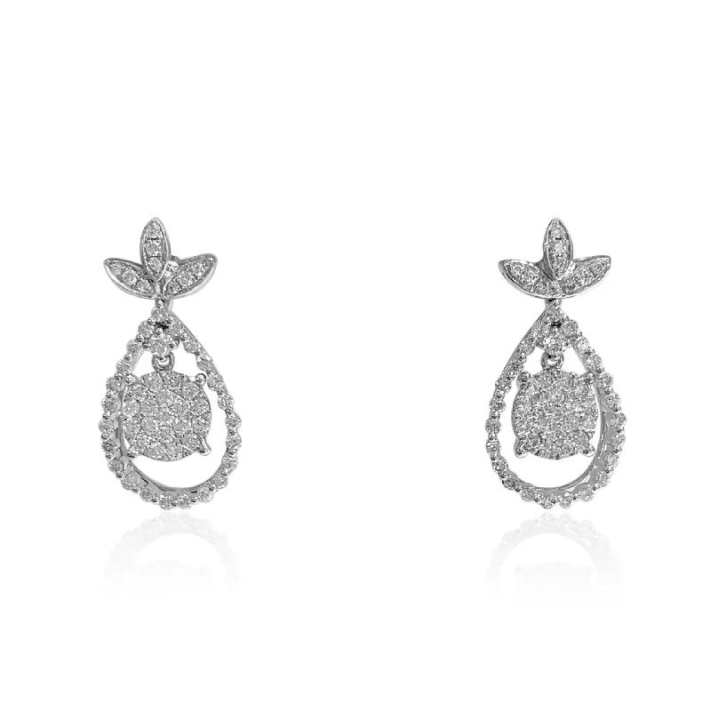 women’s luxury diamond earrings-White Gold Diamond Drop Earrings