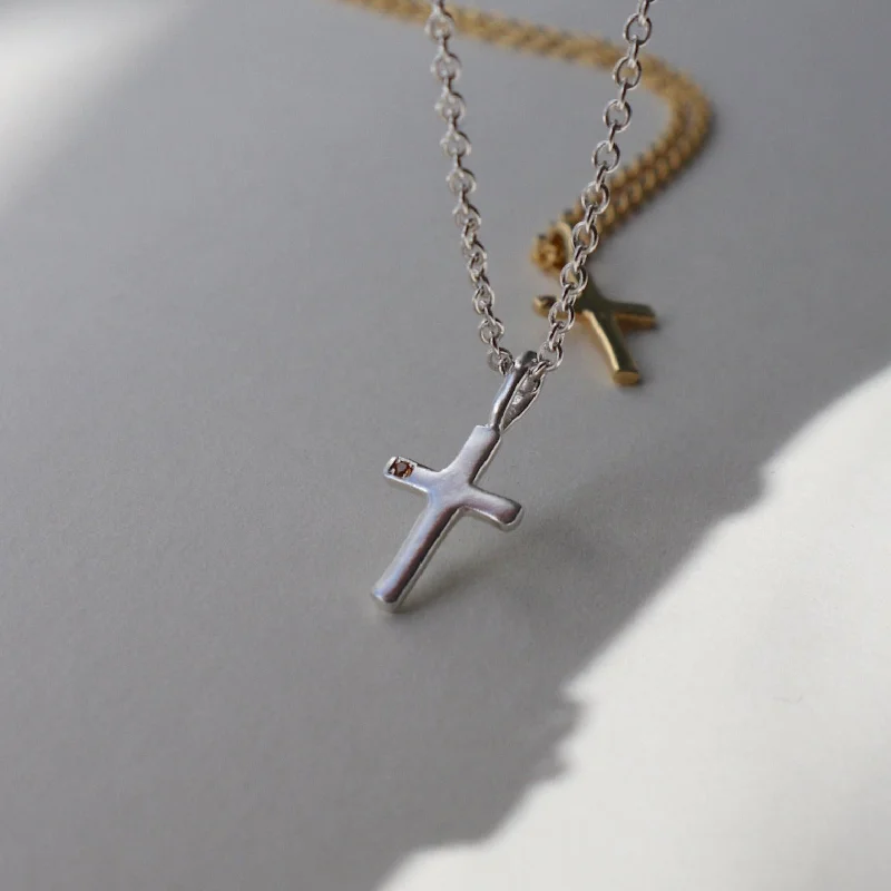 women’s gemstone chain pendants-Cross with Mini Gem Necklace