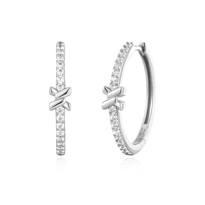 women’s iconic earrings-Silver Cross Hoop Earrings