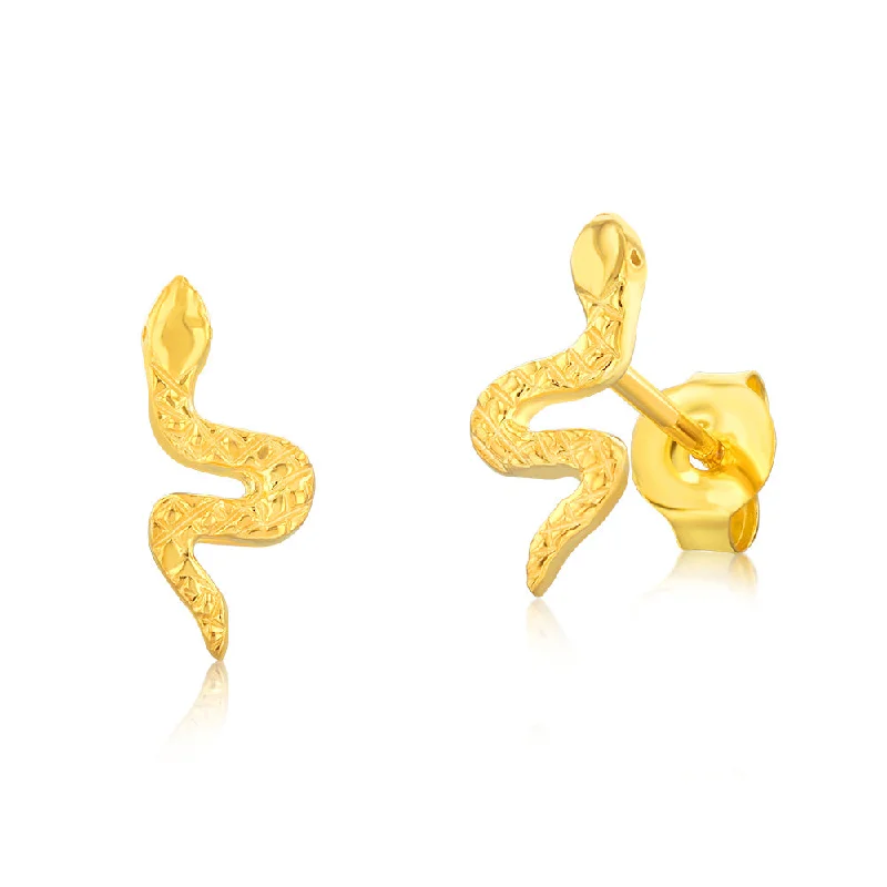 women’s sophisticated stud earrings-Sterling Silver Gold Plated Patterned Snake Stud Earrings