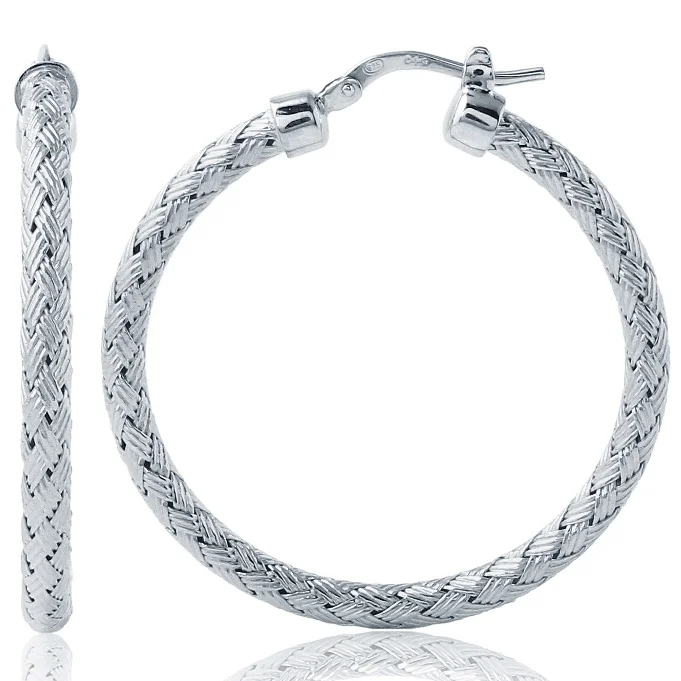 women’s chunky hoop earrings-Charles Garnier 35mm Sterling Silver Milan Mesh Hoop Earrings