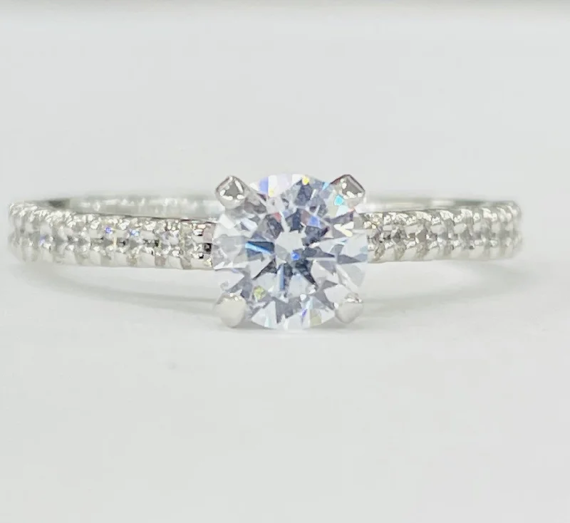 radiant diamond engagement rings-Romance - Simple Diamond Accented Solitare Setting