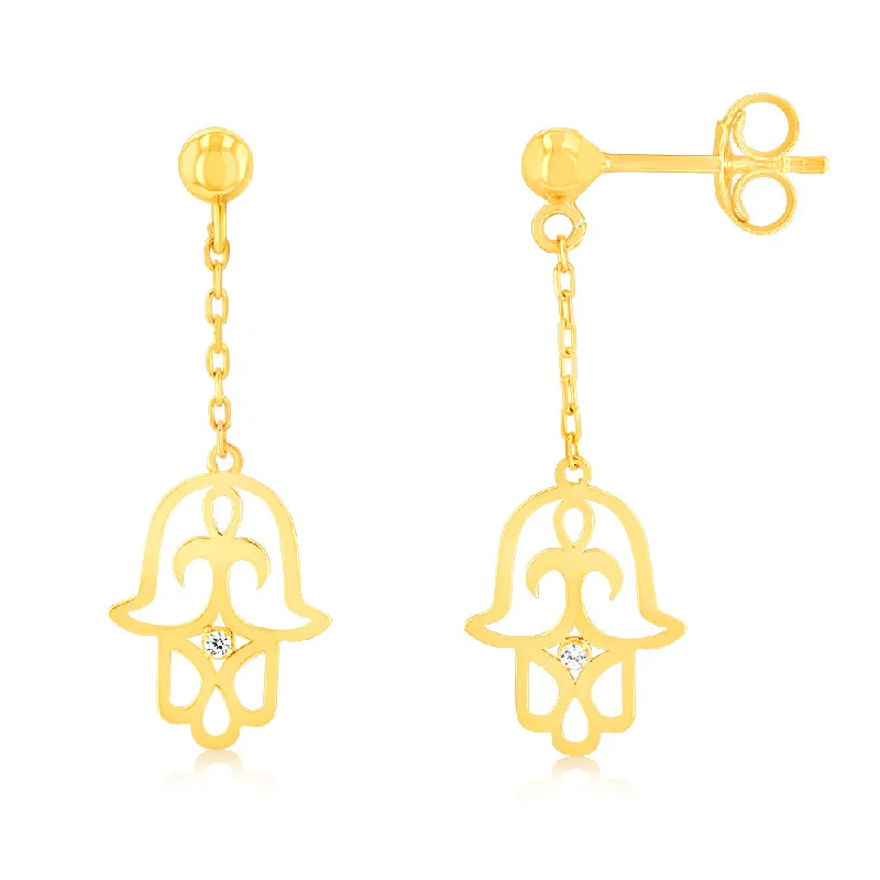 women’s multi-colored earrings-9ct Yellow Gold Hand Of Fatima Drop Earrings